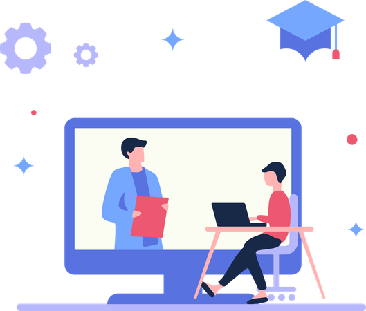 Student learns from Interactive Learning  Illustration