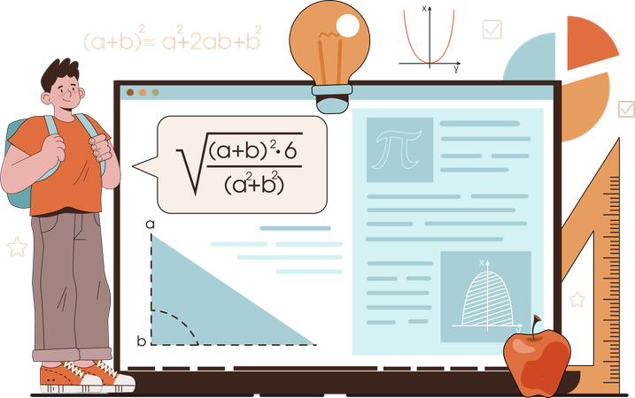 Student learns from online mathematics class  Illustration