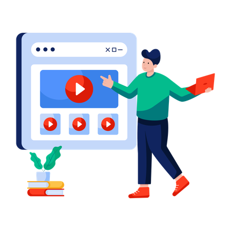 Student learns from video tutorial  Illustration