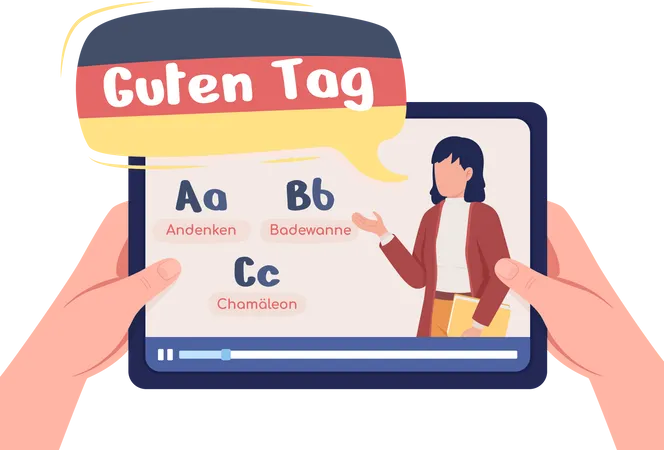 Student learns German language with professional teacher online Illustration