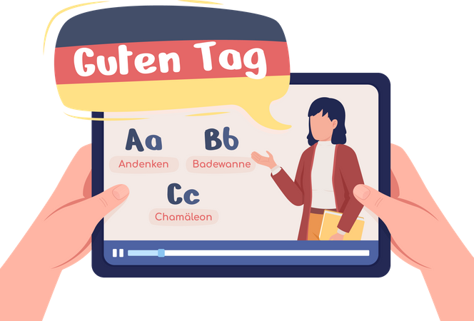 Student learns German language with professional teacher online  Illustration