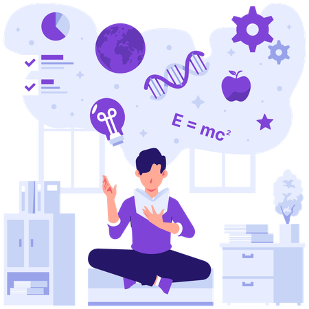 Student learns science formulas  Illustration