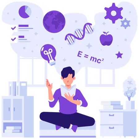 Student learns science formulas  Illustration