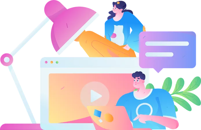 Schüler lernen online  Illustration