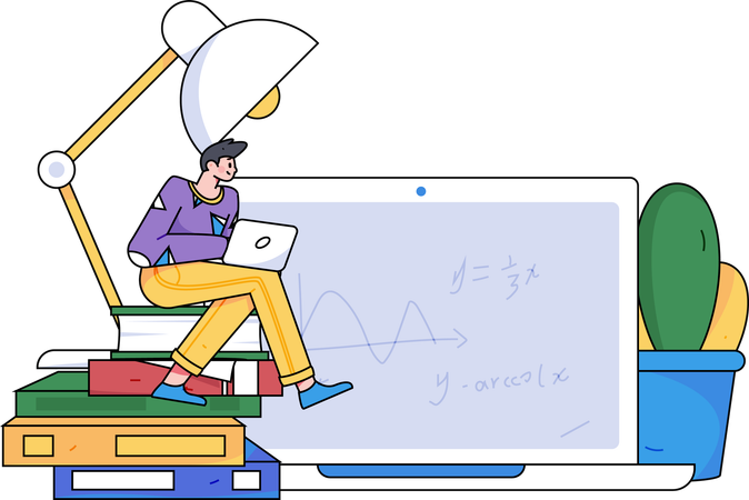 Student lernt am Schreibtisch  Illustration