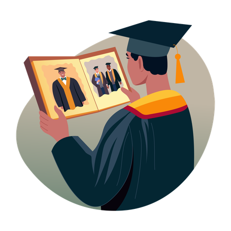 Student looking at graduate memory  Illustration