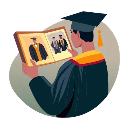 Student looking at graduate memory  Illustration