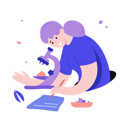 Student looking at microbes through a microscope  Illustration