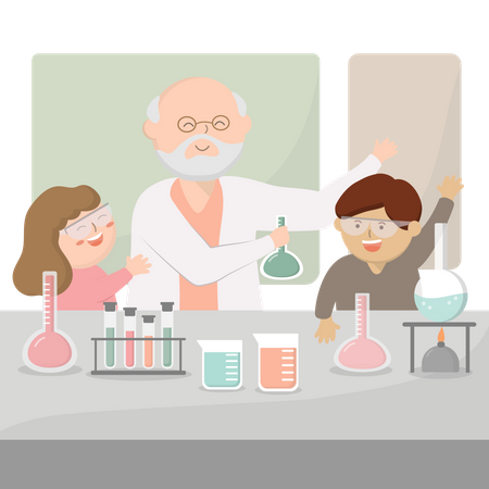 Student macht Experiment im Wissenschaftslabor  Illustration