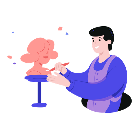 Student making a sculpture  Illustration