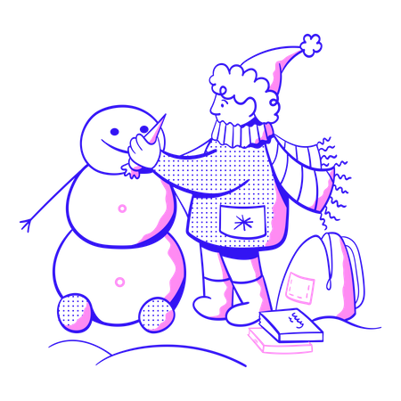 Student Making A Snowman For Christmas  Illustration