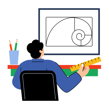 Student measuring golden ratio  Illustration