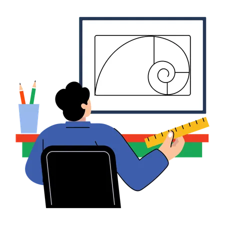 Student measuring golden ratio  Illustration