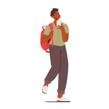 Student mit Mobiltelefon  Illustration