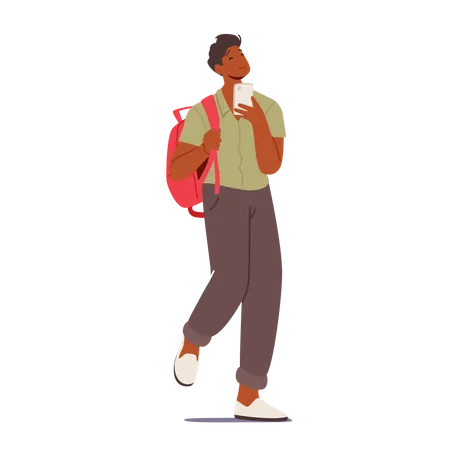 Student mit Mobiltelefon  Illustration