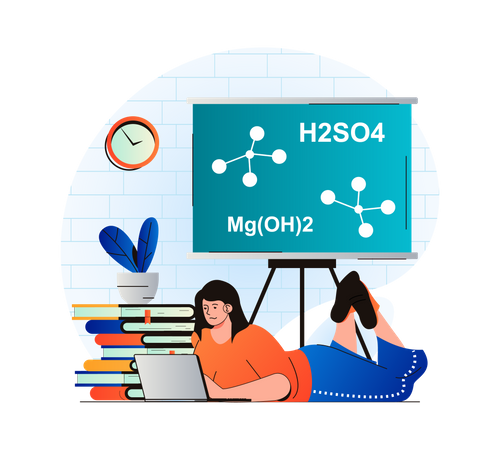 Student nimmt an Online-Chemievorlesung teil  Illustration