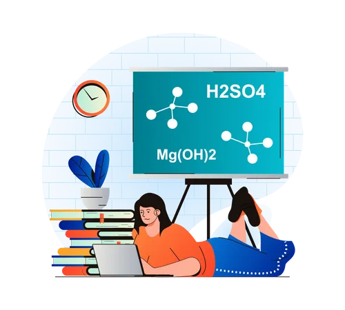 Student nimmt an Online-Chemievorlesung teil  Illustration