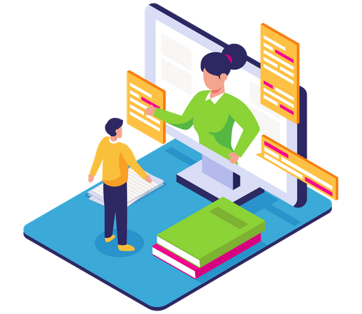 Student nimmt an virtueller Vorlesung teil  Illustration