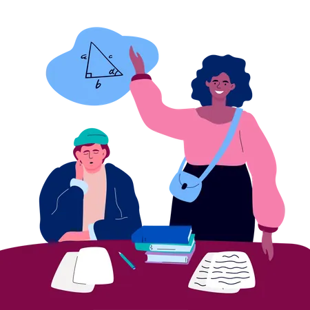 Student On A Lesson Colorful Flat Design Style Illustration High Quality Composition With A Female Geometry Teacher Explaining The Rule A Bored Boy Sleeping At The Desk Education Concept Illustration