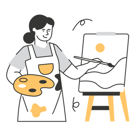 キャンバスに描く学生  イラスト