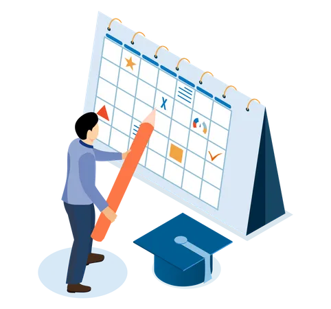 Student planning a study schedule Illustration