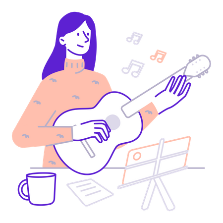 Student playing guitar  イラスト