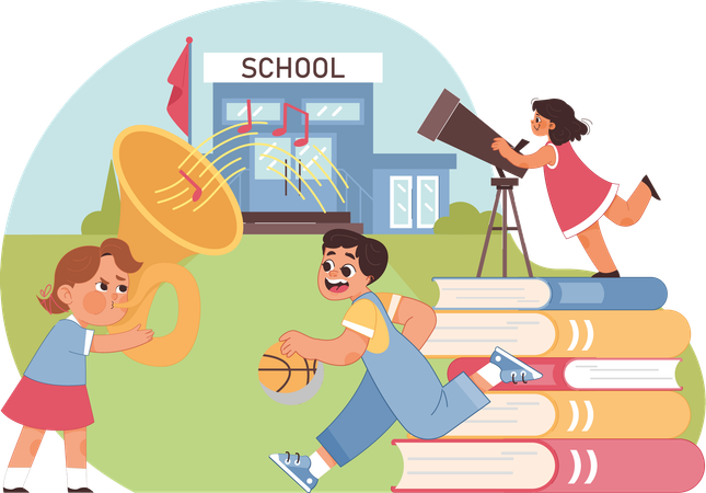 Student Playing in school ground  Illustration