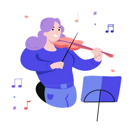 Student playing violin in class Illustration
