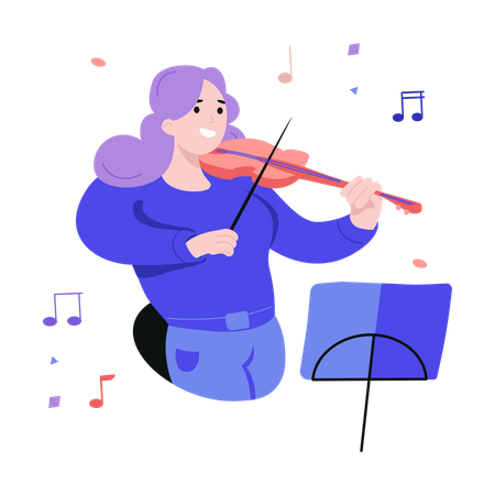 Student playing violin in class  Illustration