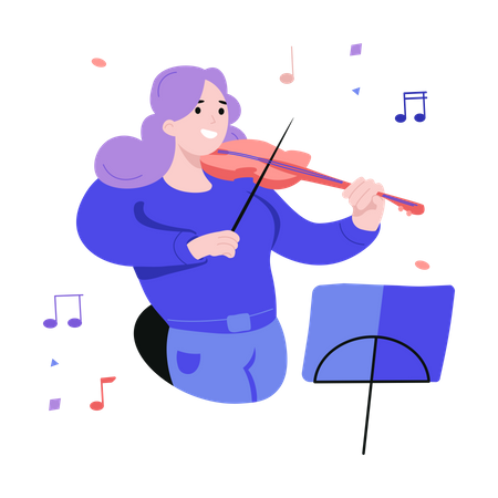 Student playing violin in class  Illustration