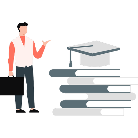 Student pointing at graduation cap  Illustration