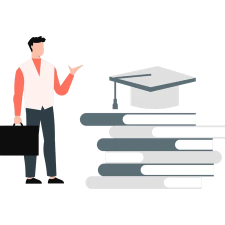 Student pointing at graduation cap  Illustration