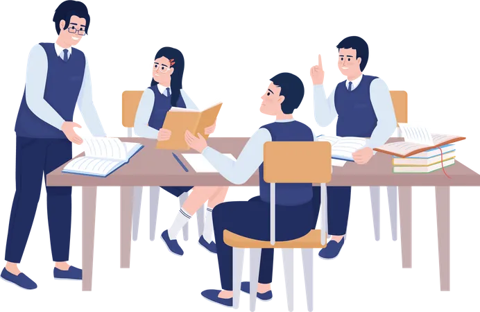 Collective Preparation For Exam Semi Flat Color Vector Characters Editable Figures Full Body People On White Highschool Simple Cartoon Style Illustration For Web Graphic Design And Animation Illustration