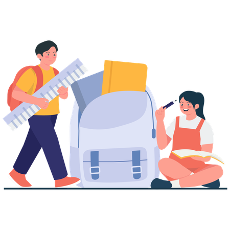 Student Preparing School Supplies  Illustration