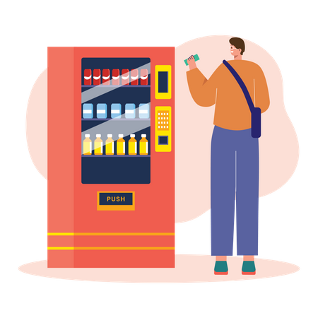 Student purchasing product in vending machine Illustration
