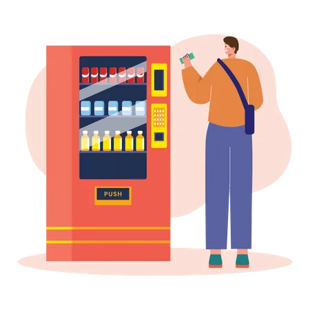 Student purchasing product in vending machine Illustration