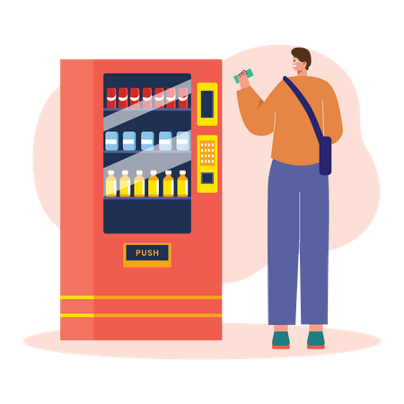 Student purchasing product in vending machine  イラスト
