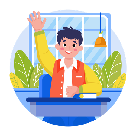 Student raising hand and asking doubt  Illustration