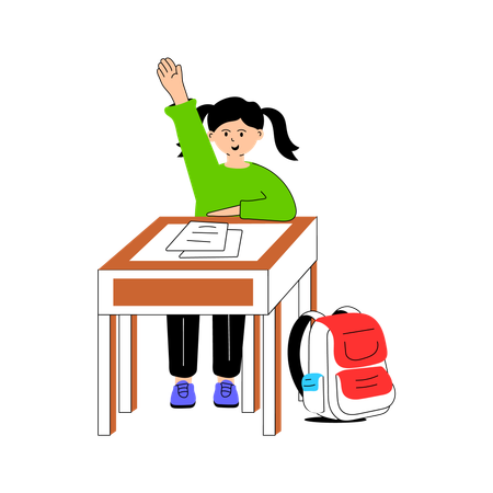 Student raising hand in class  Illustration