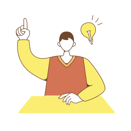 Student raising hand in class to ask question  Illustration