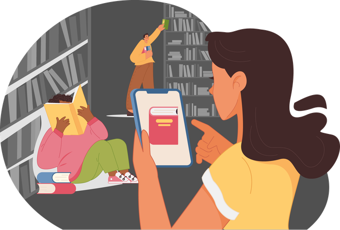 Student Reading Book in library  Illustration