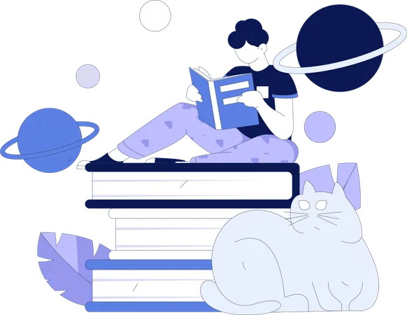 Student Reading Books  Illustration