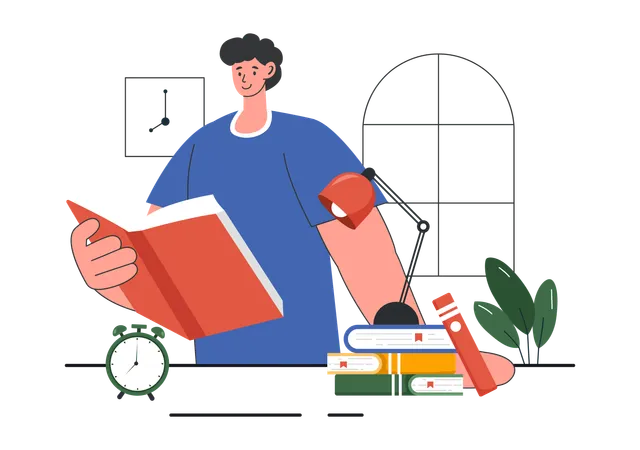 Student reading books for school test  Illustration