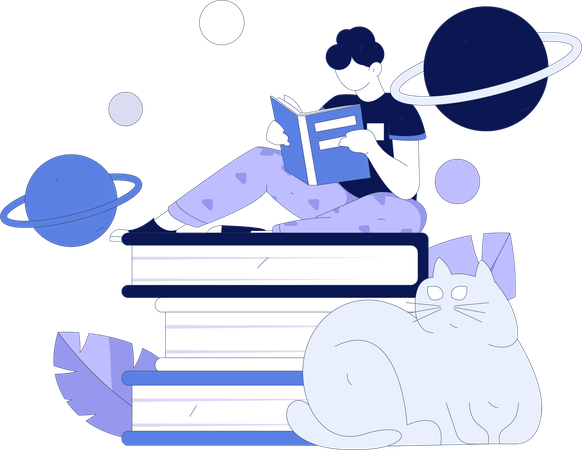 Student Reading Books  Illustration