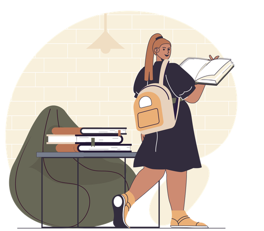 Student reading books while walking  Illustration