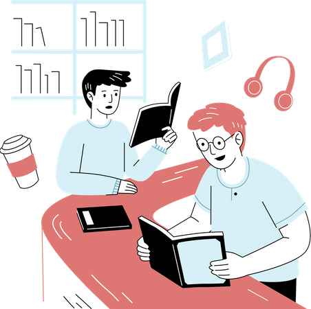 Student reading in college library  Illustration