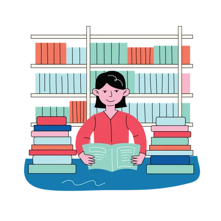Student reading in the university library  Illustration