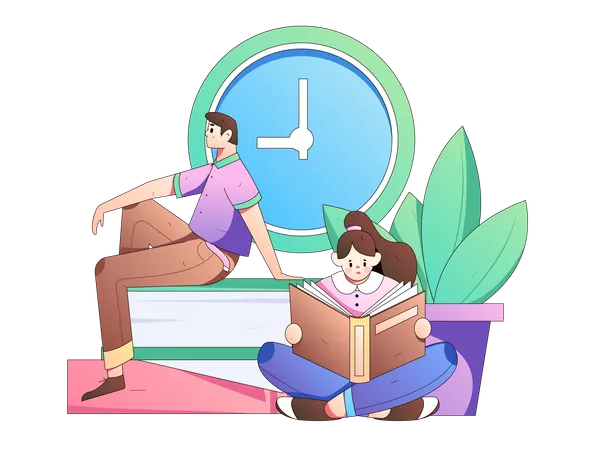 Student reading on time  Illustration