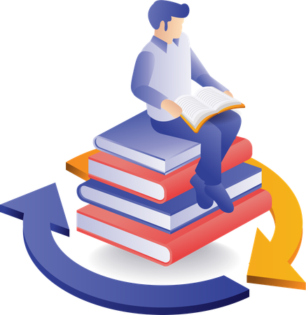 Student reading school book laptop  イラスト