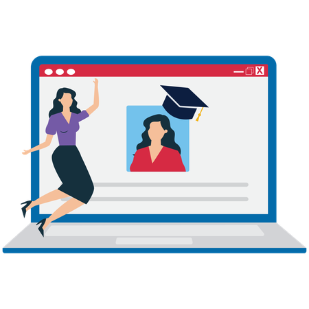 Student Receive Digital Diploma certificate Online  Illustration